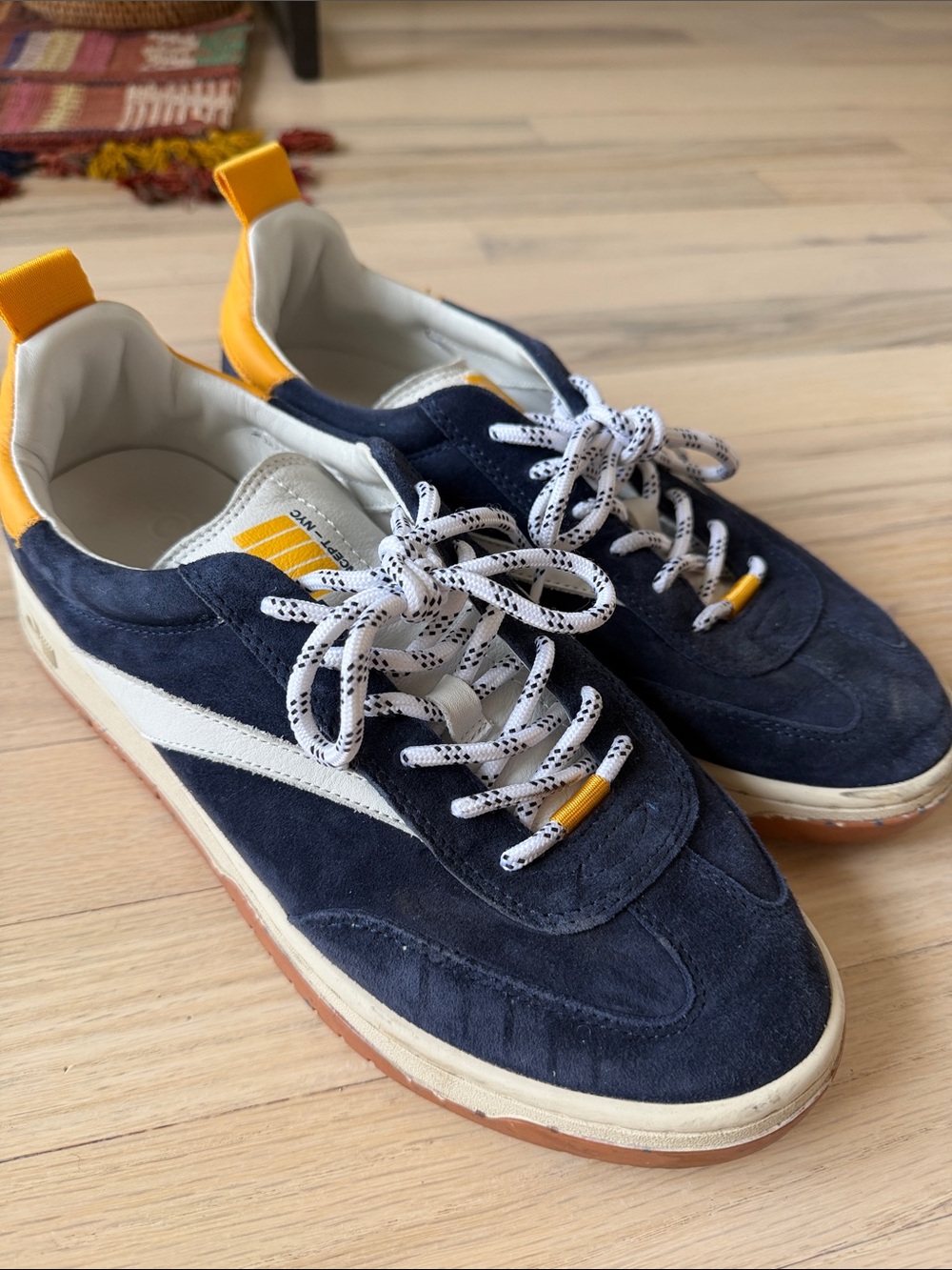 Oncept Navy Suede low profile sneakers with Yellow Accents